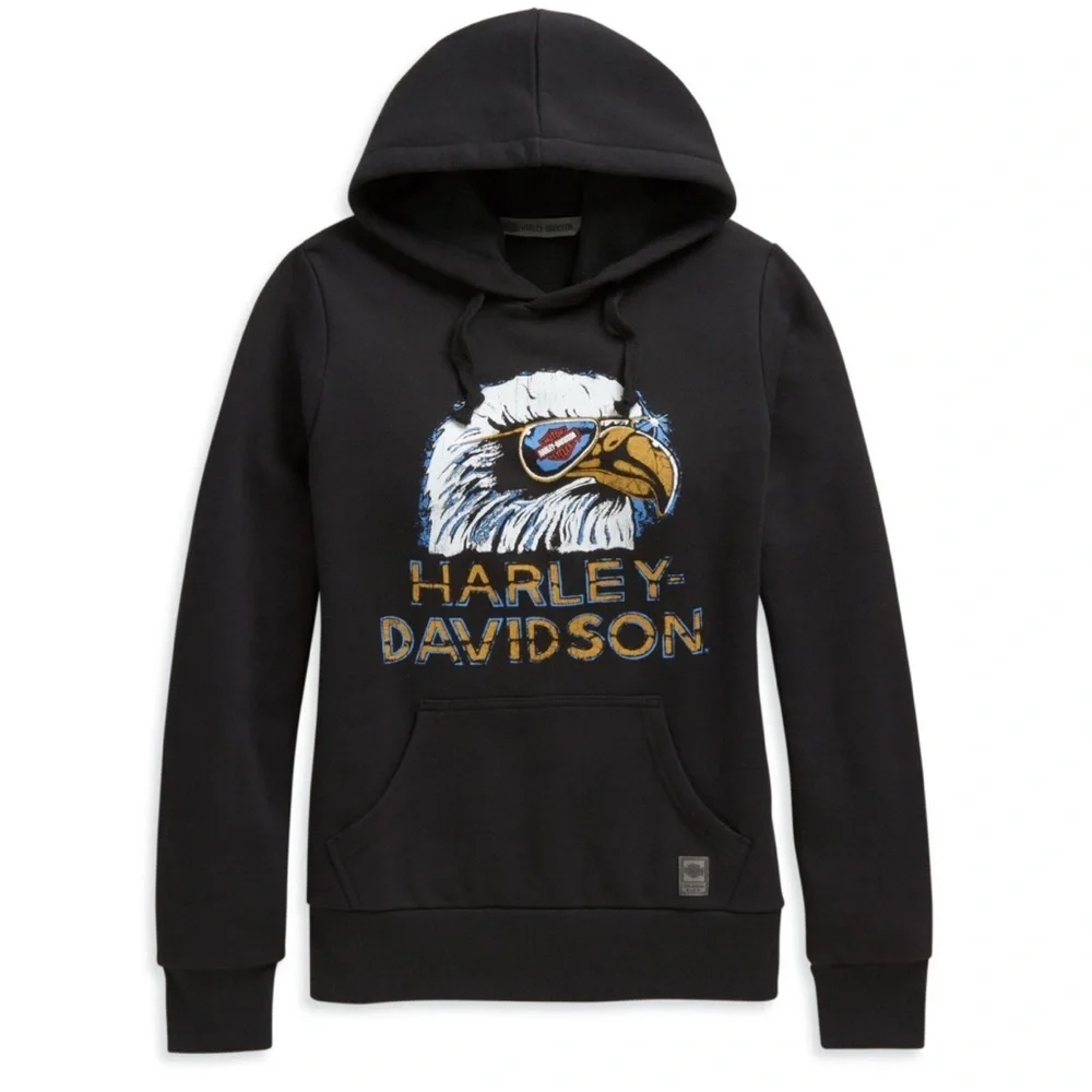 Harley Davidson Women’s Retro Eagle Hoodie in Black size Small - Picture 1 of 13